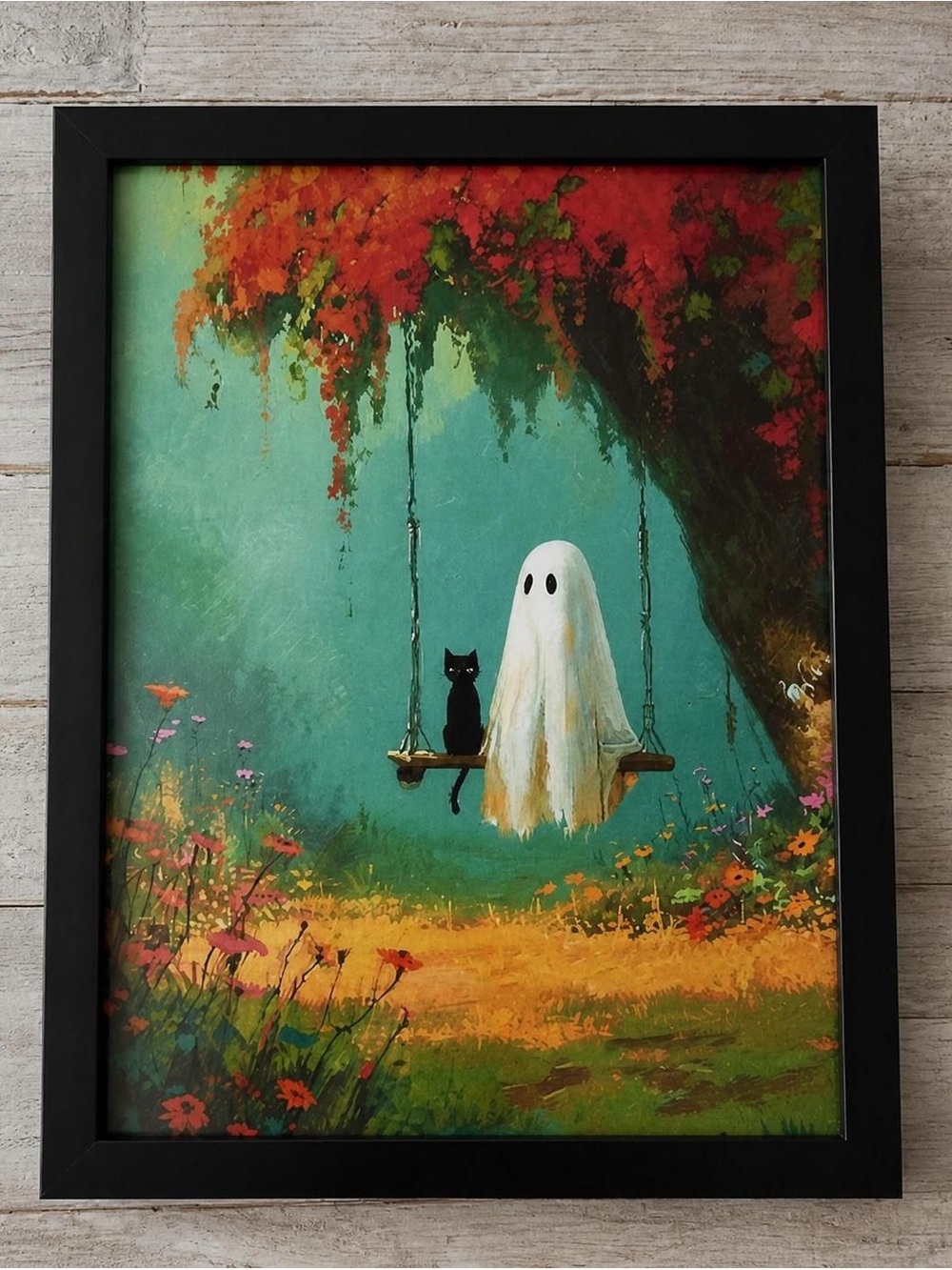 Framed Ghost and Cat Art Print